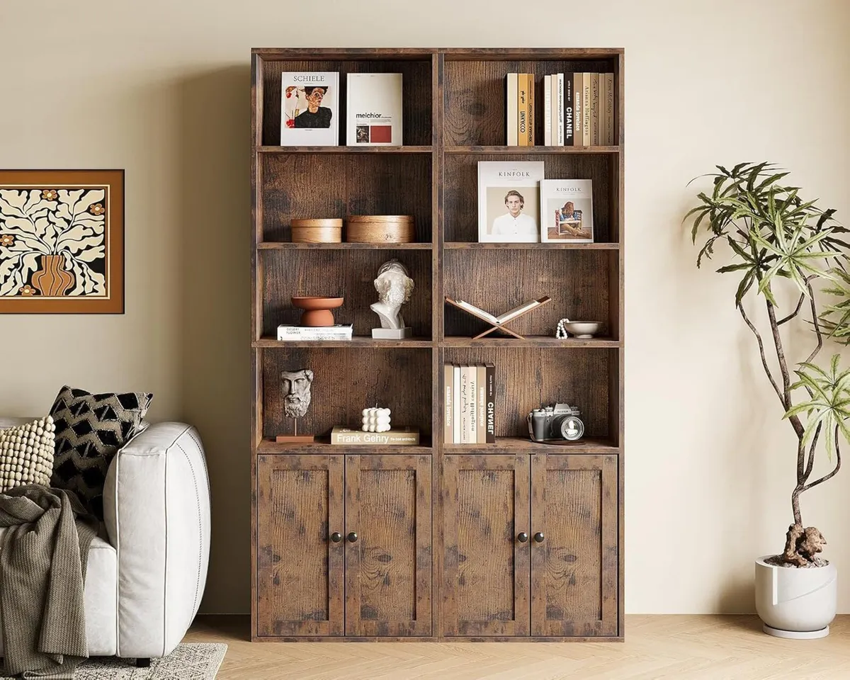 6-Tier Bookcase with Doors and Cabinet Bookshelf - Image 2