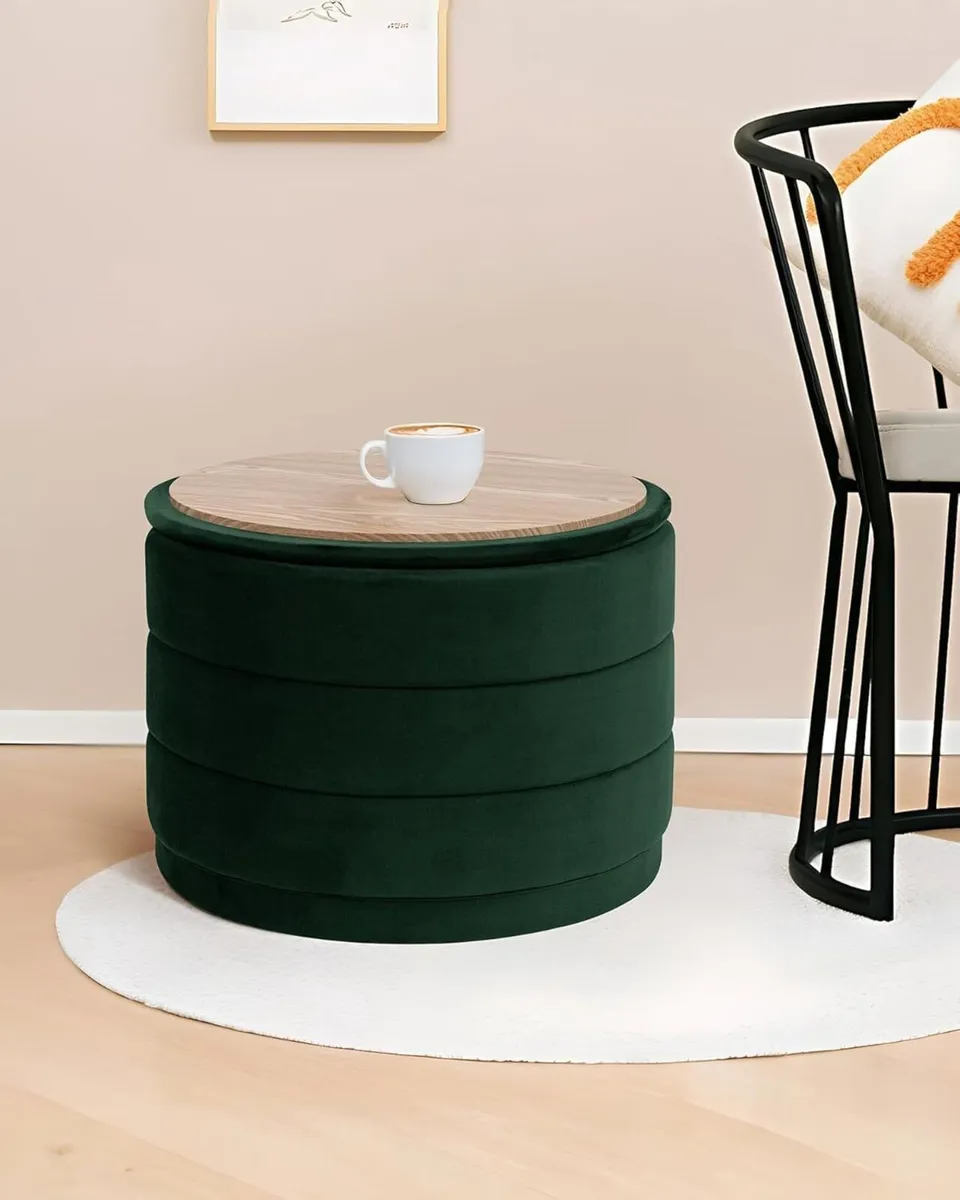 Large Storage Ottoman Round - Folding Foot Rest - Image 4