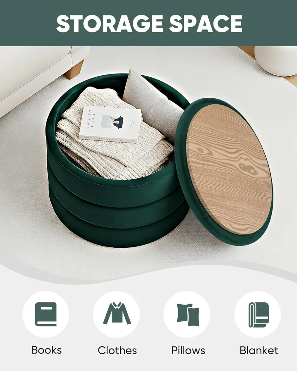 Large Storage Ottoman Round - Folding Foot Rest - Image 3