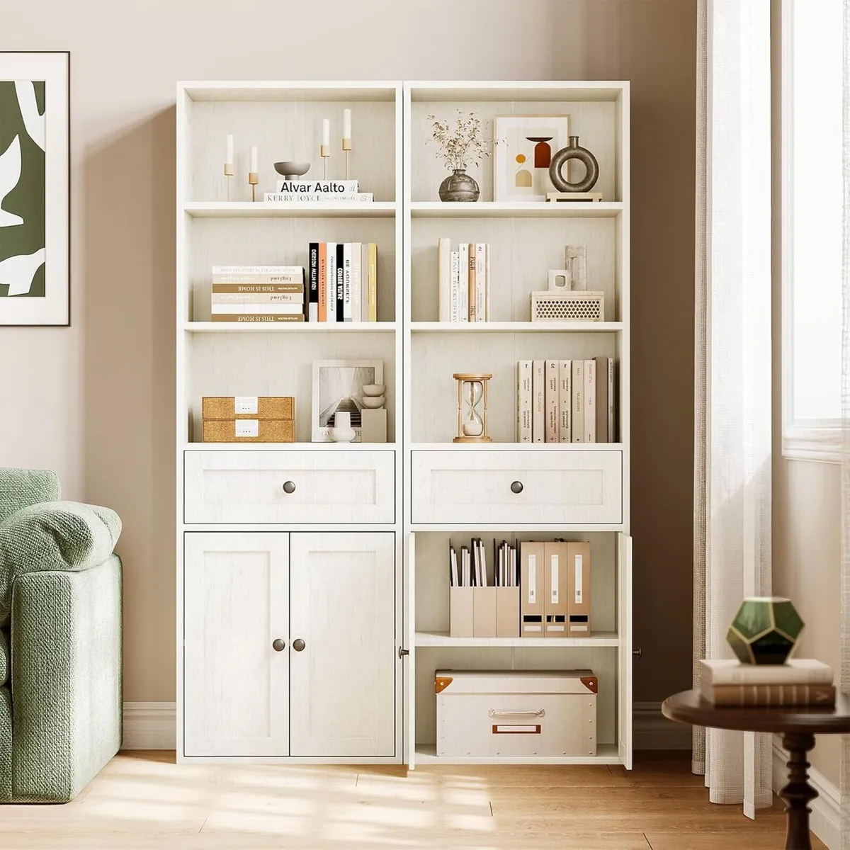 5-Tier Bookcase with Doors and Cabinet Bookshelf - Image 2