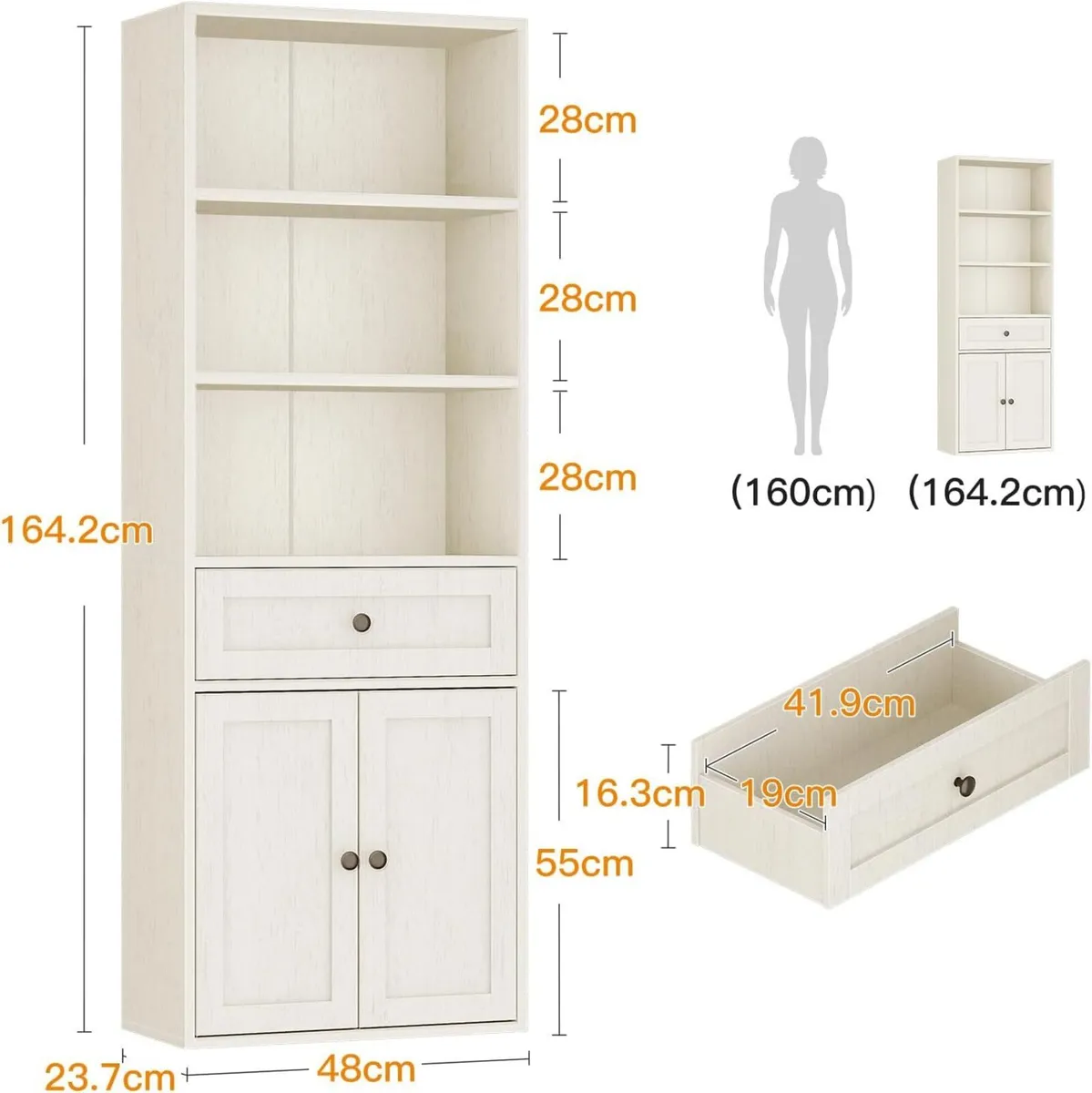 5-Tier Bookcase with Doors and Cabinet Bookshelf - Image 3