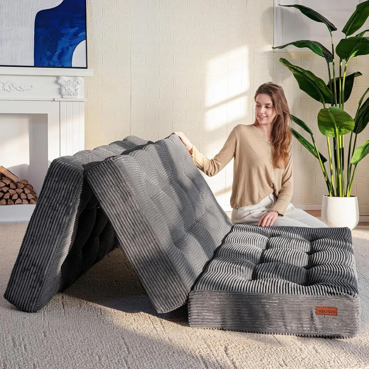 Folding Mattress Comfy Corduroy Foldable with - Image 1
