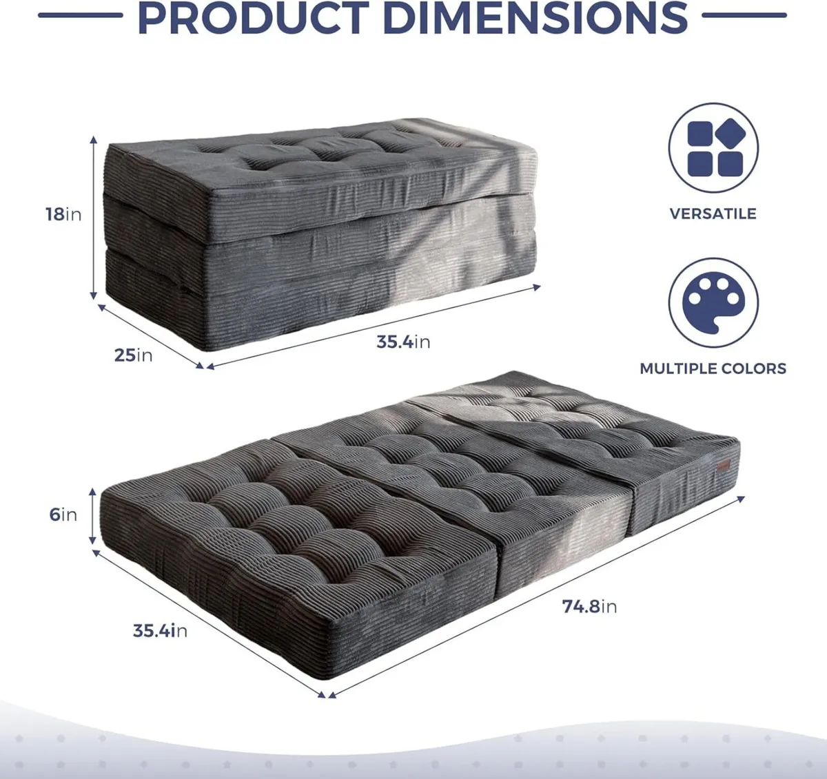 Folding Mattress Comfy Corduroy Foldable with - Image 2