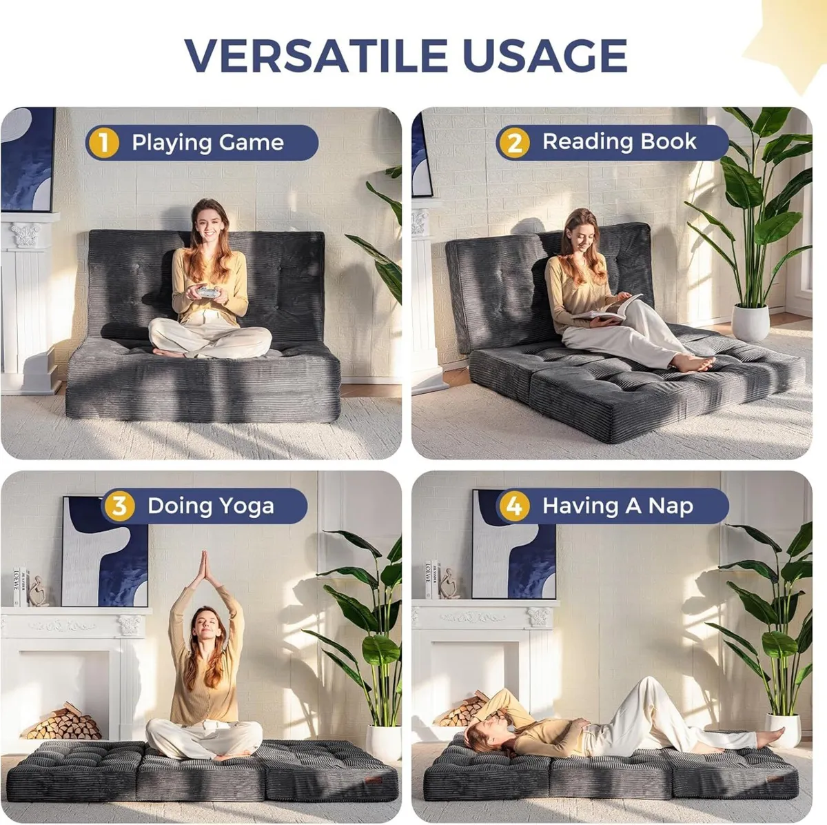 Folding Mattress Comfy Corduroy Foldable with - Image 3