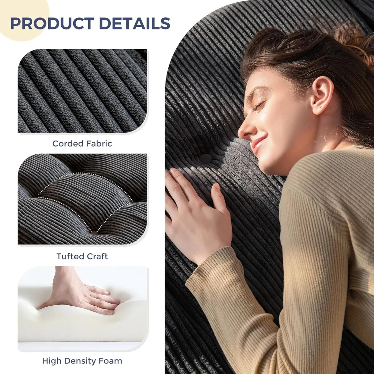 Folding Mattress Comfy Corduroy Foldable with - Image 4