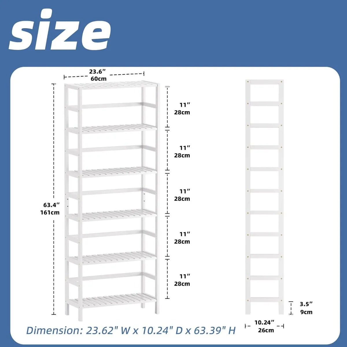 White Bookshelf 6-Tier Adjustable Tall Bookcase - Image 3