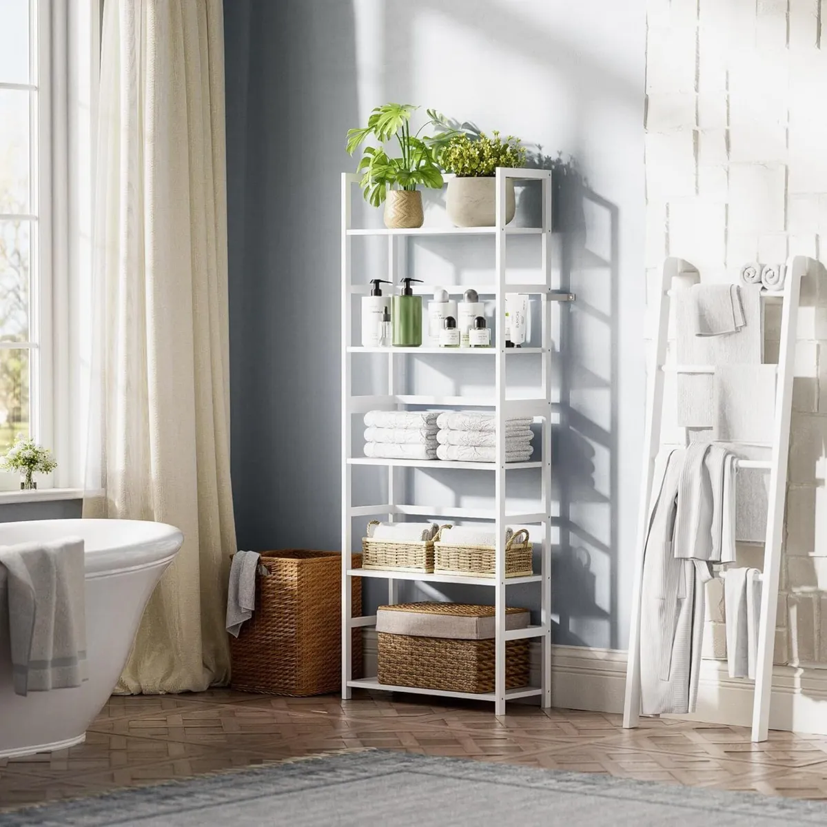 5-Tier Bookshelf Industrial Bookcase with Bamboo - Image 4