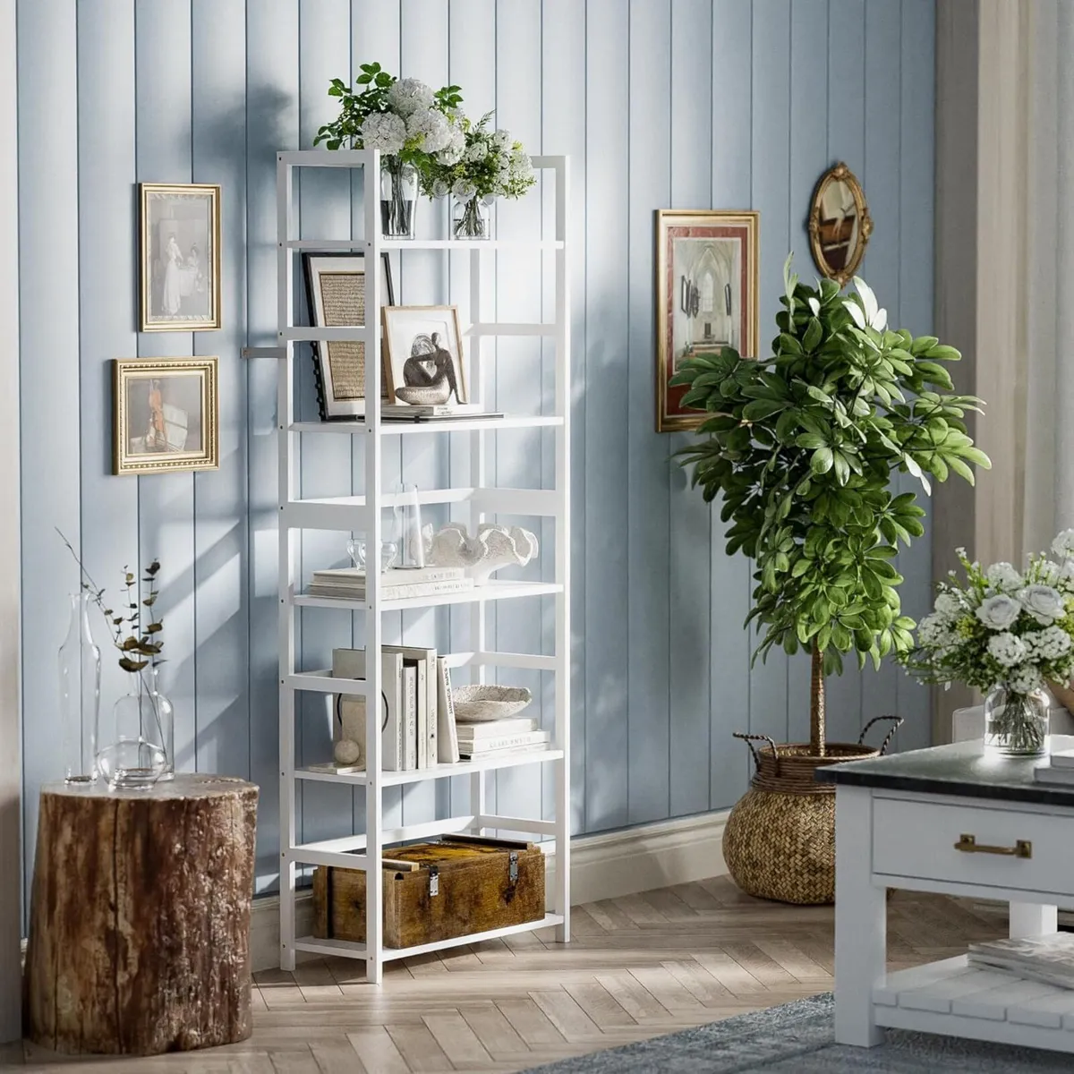 5-Tier Bookshelf Industrial Bookcase with Bamboo - Image 2