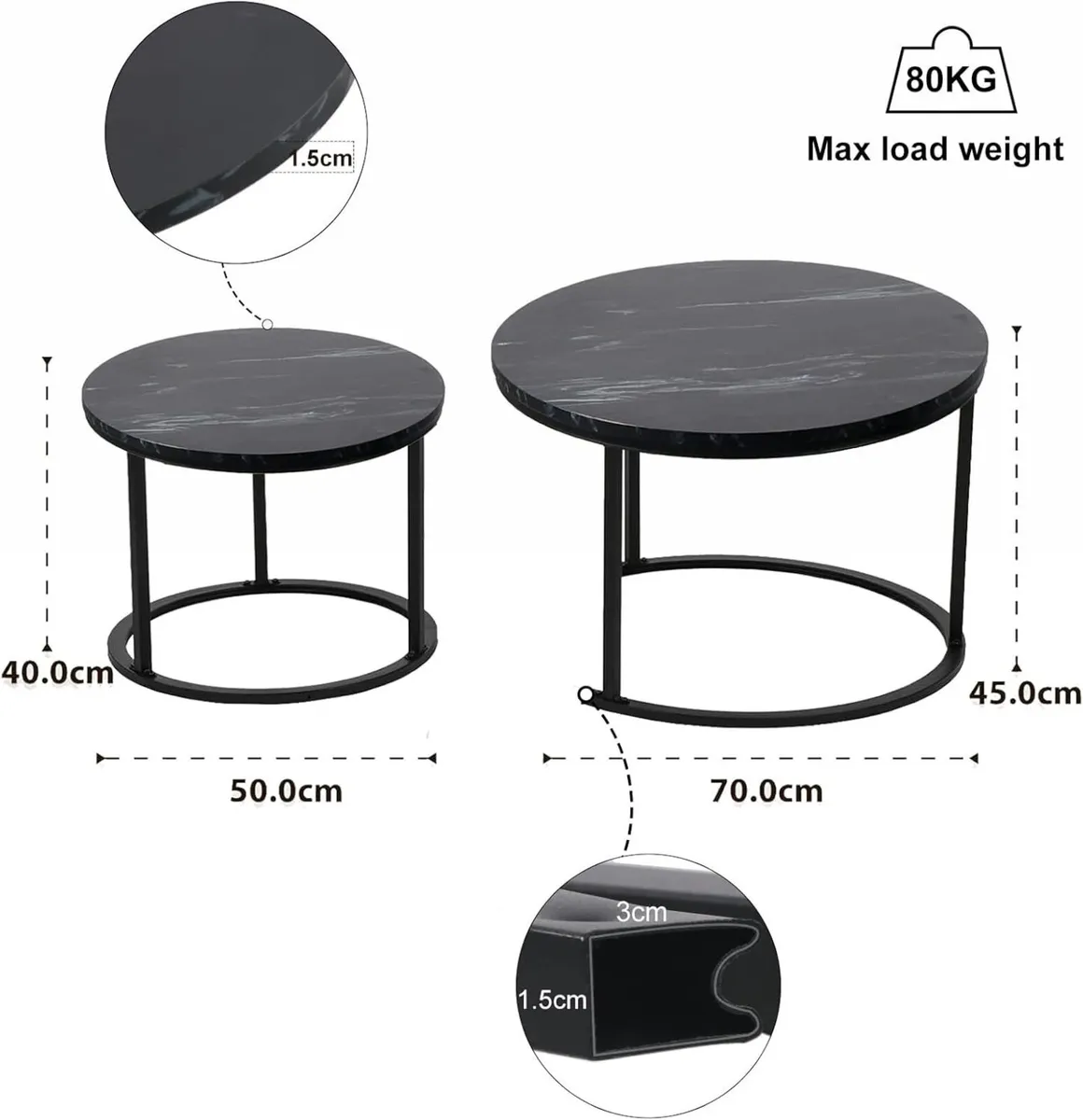 Round Coffee Table Set of 2 Wooden Modern Living - Image 2