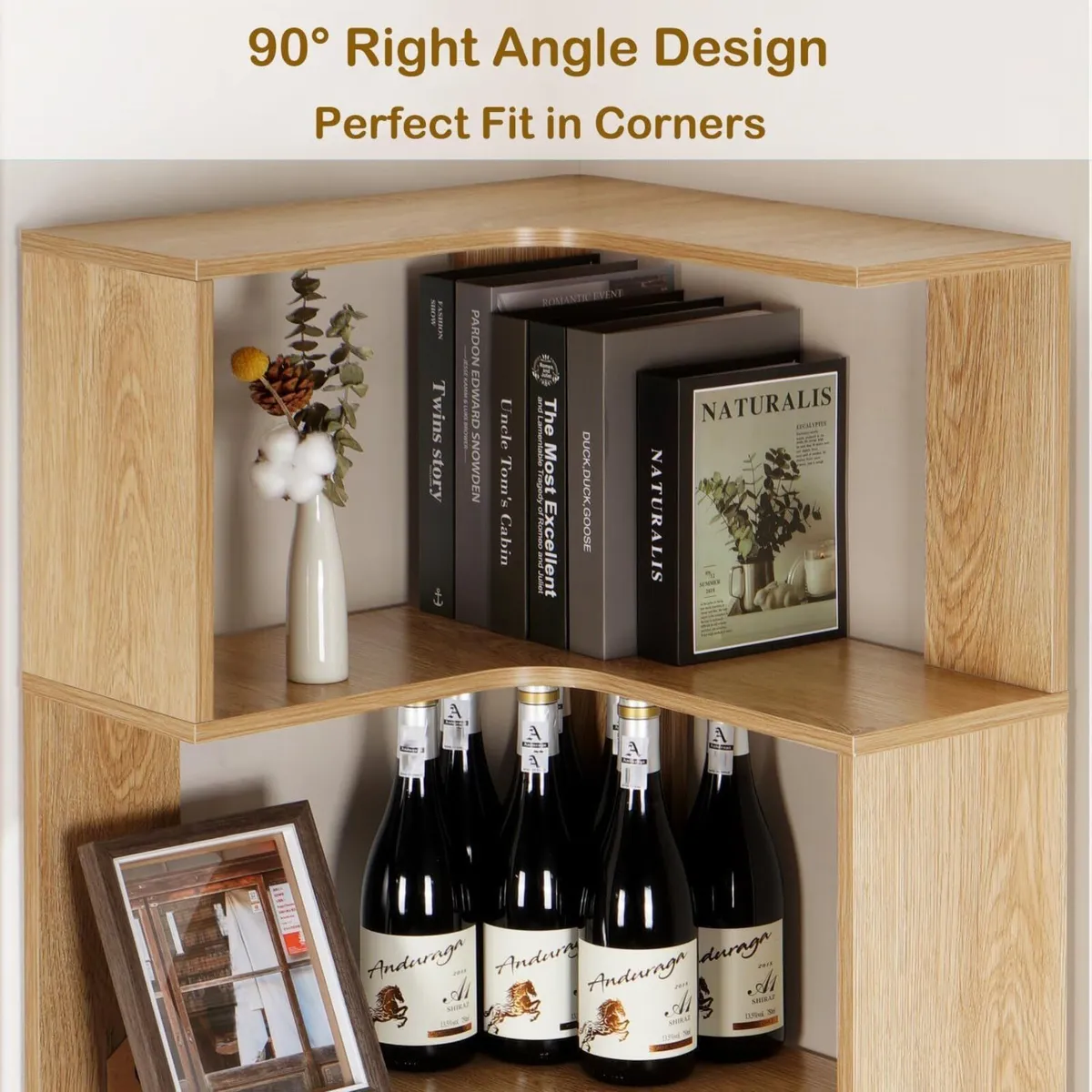 5 Tier Corner Bookcase Floor Standing Wooden - Image 4