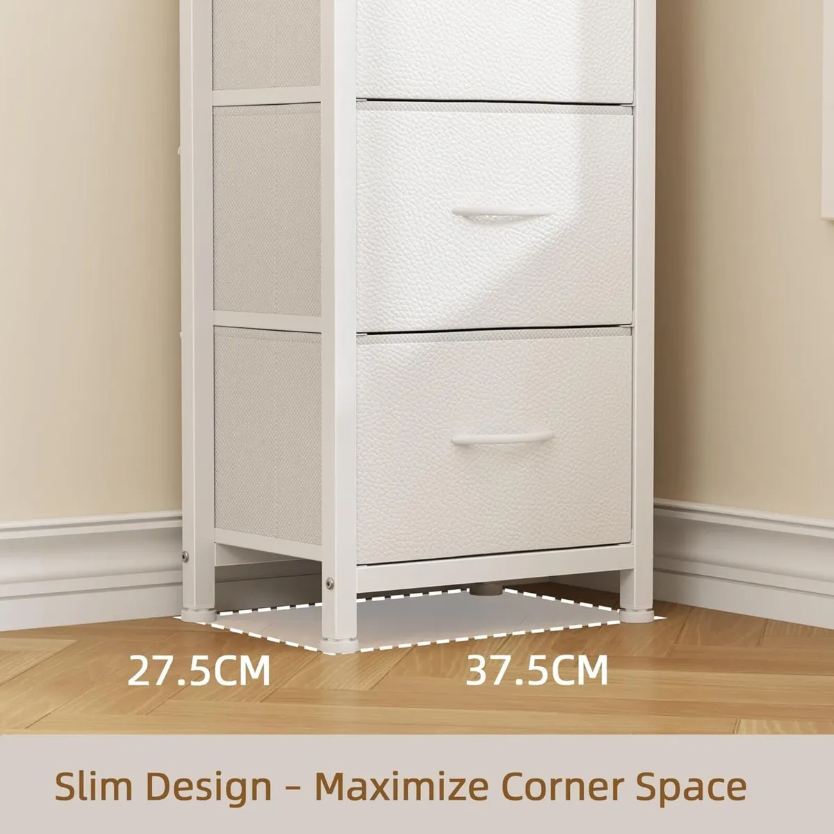 Corner Book Shelf with 3 Fabric Drawers Tall - Image 2