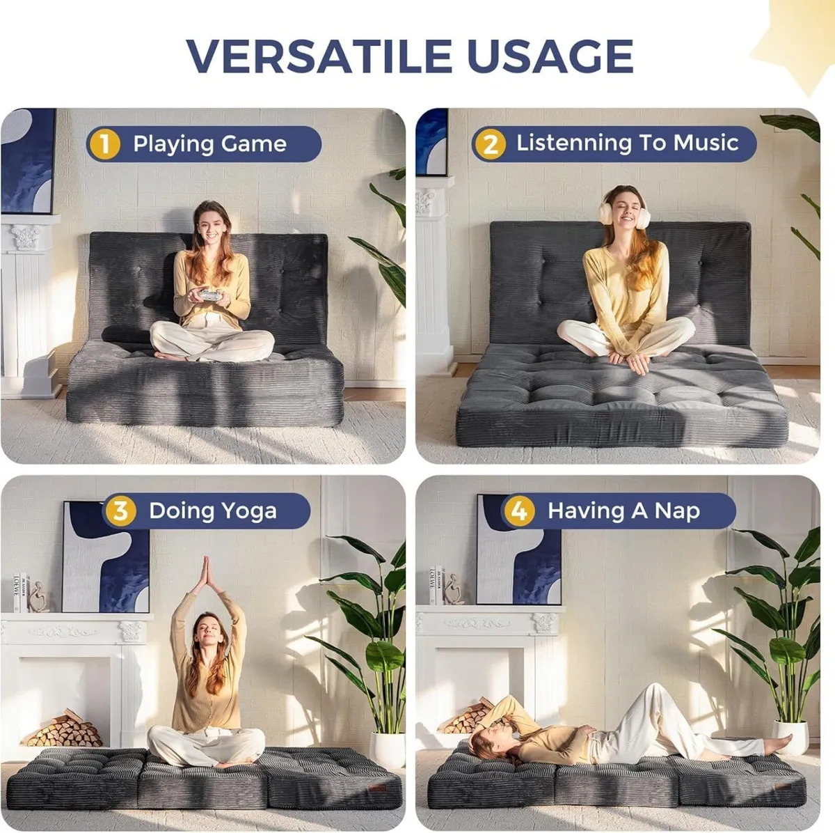 Folding Mattress Comfy Corduroy Foldable with - Image 3