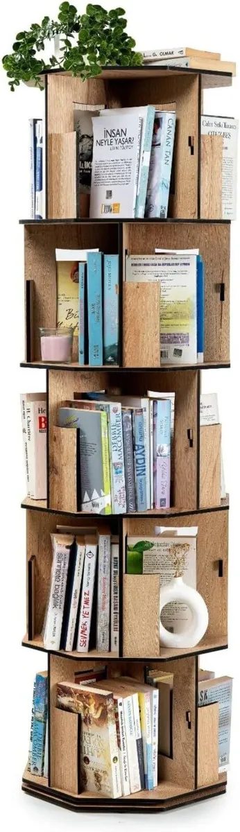 Rotating Corner Bookshelf 5-Tier Space-Saving