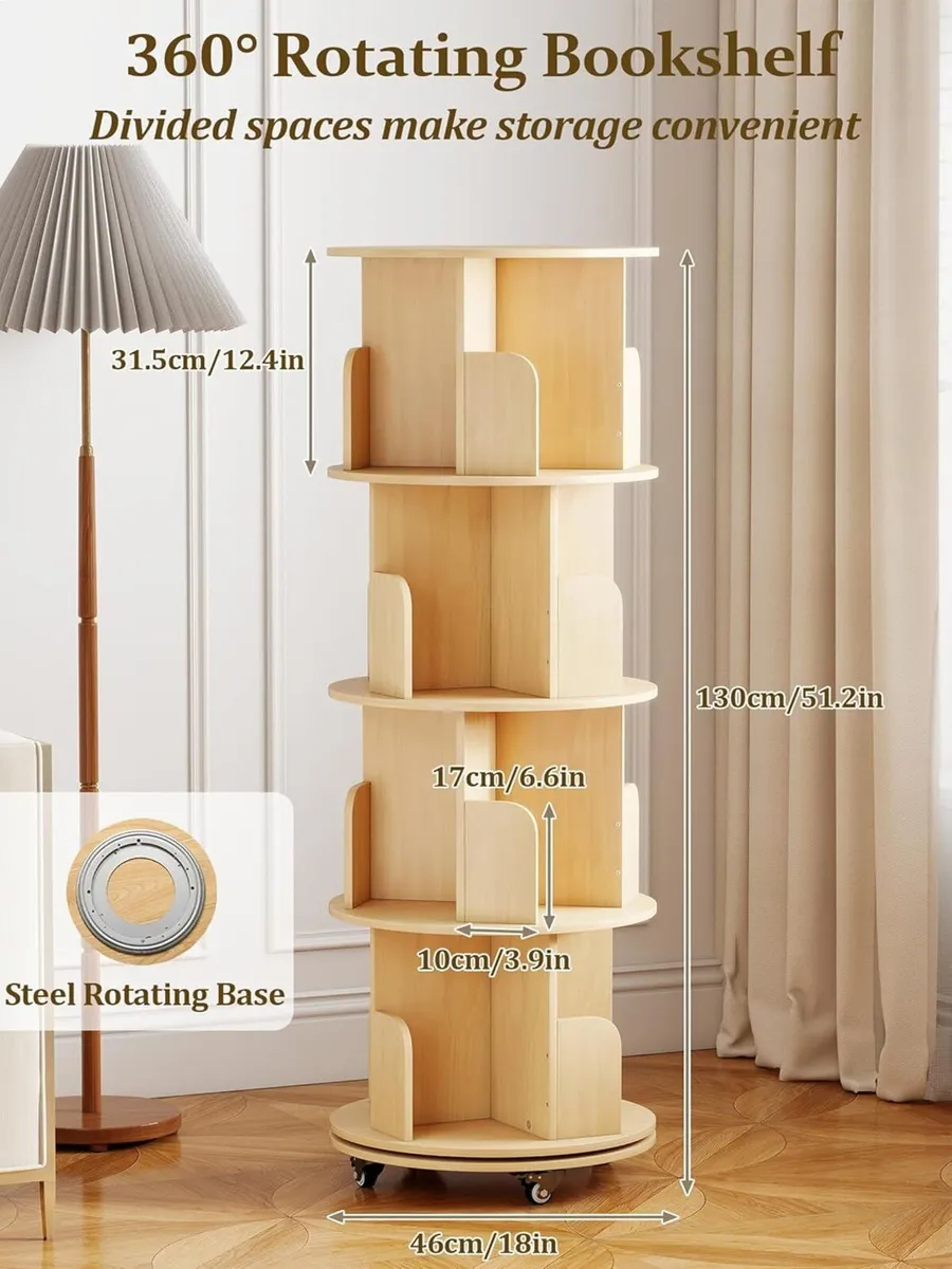4-Tier 360degrees Removable Rotating Bookshelf - Image 2