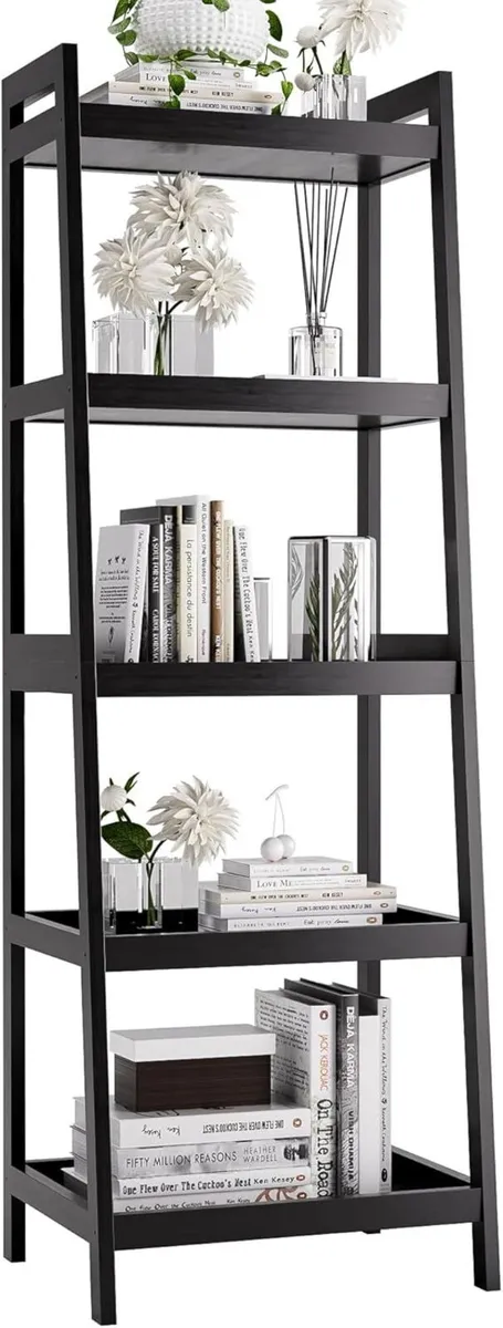 Bookshelf 5 Tier Ladder Bookcase with Bamboo - Image 1