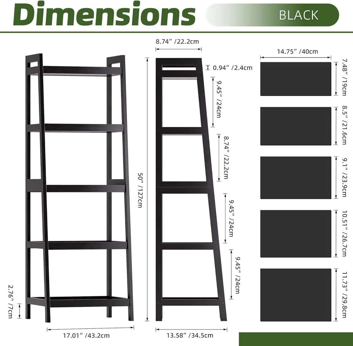 Bookshelf 5 Tier Ladder Bookcase with Bamboo - Image 3