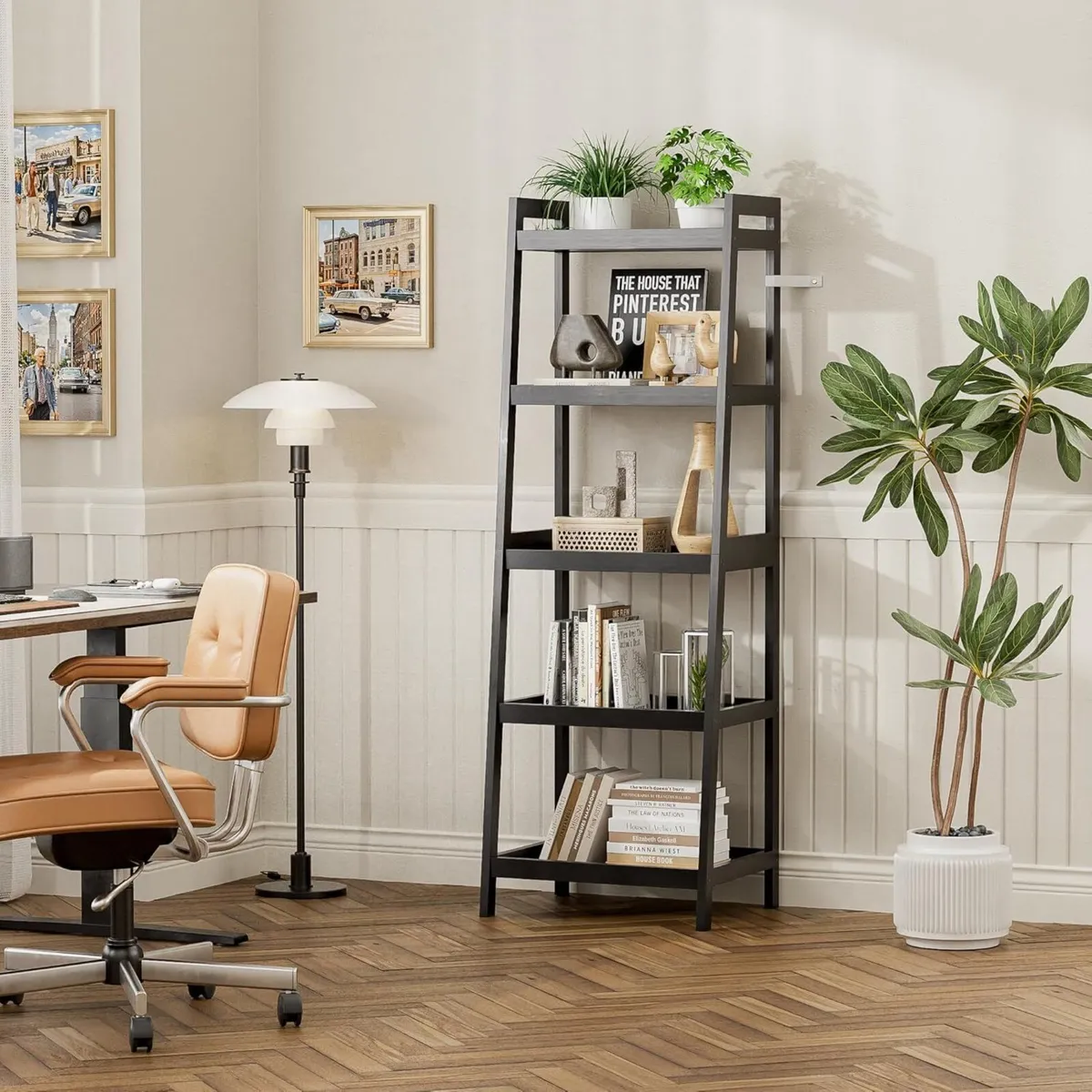 Bookshelf 5 Tier Ladder Bookcase with Bamboo - Image 4