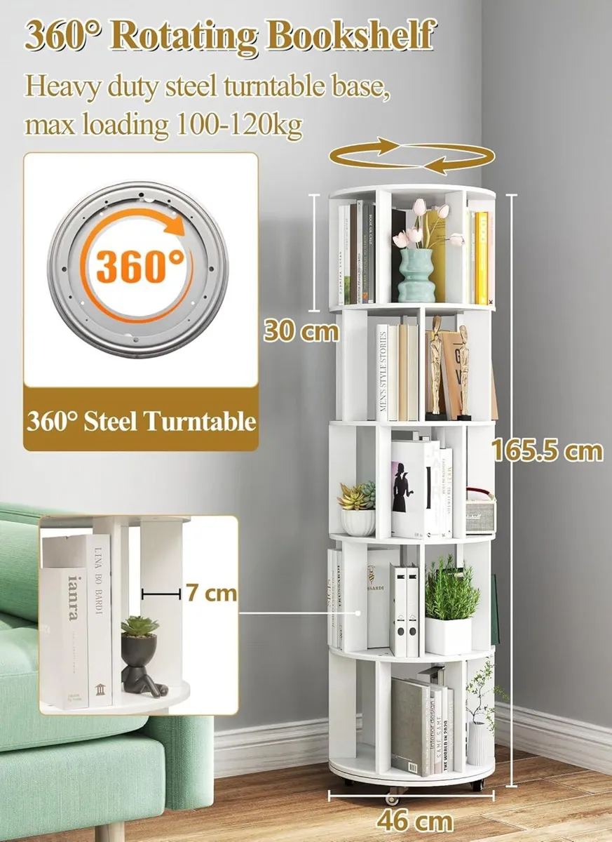 Rotating Bookshelf 5-Tier Corner Bookcase - Image 2