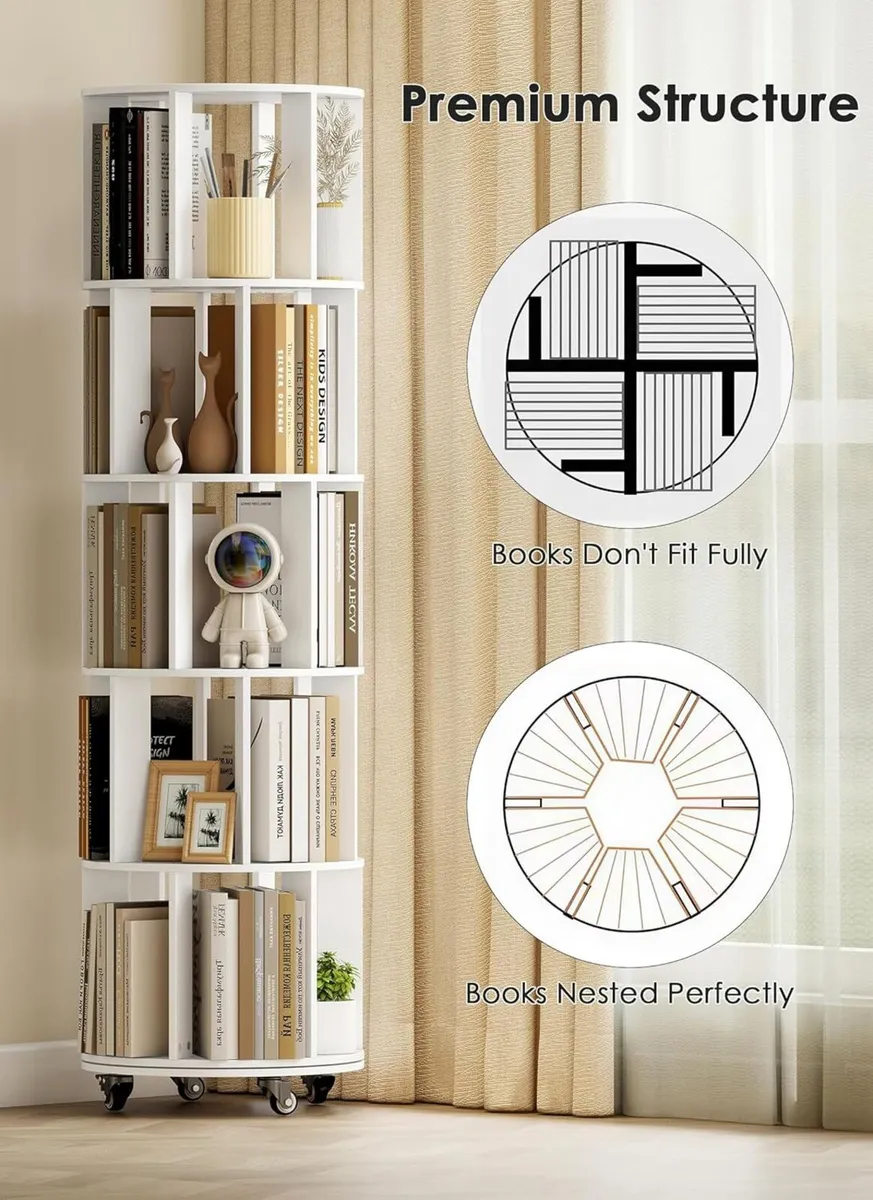 Rotating Bookshelf 5-Tier Corner Bookcase - Image 3