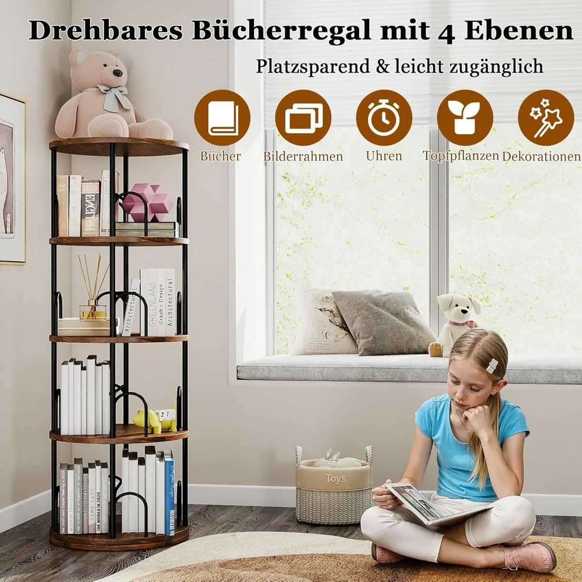 4 Tier Rotating Bookshelf 360 degrees Display - Image 4