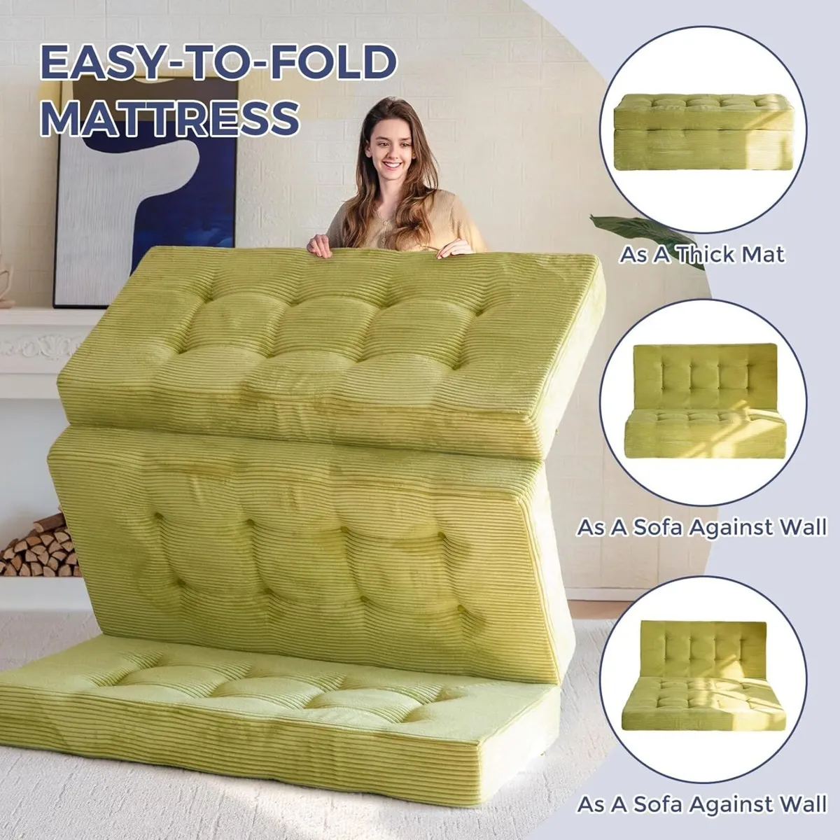 Folding Mattress Comfy Corduroy Foldable with - Image 4