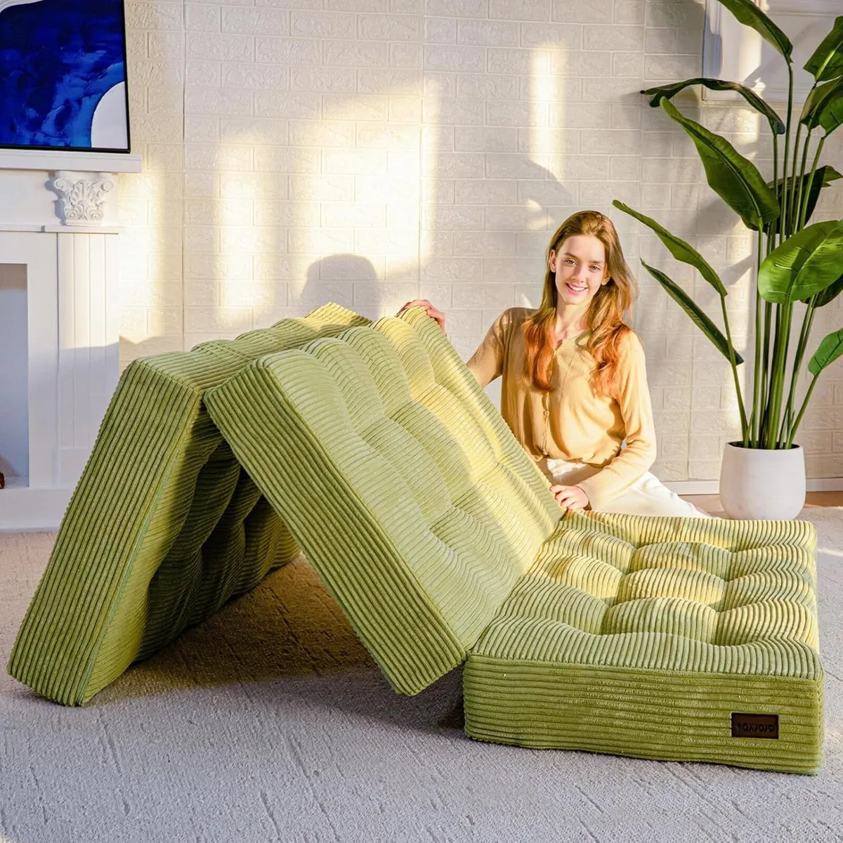 Folding Mattress Comfy Corduroy Foldable with - Image 1