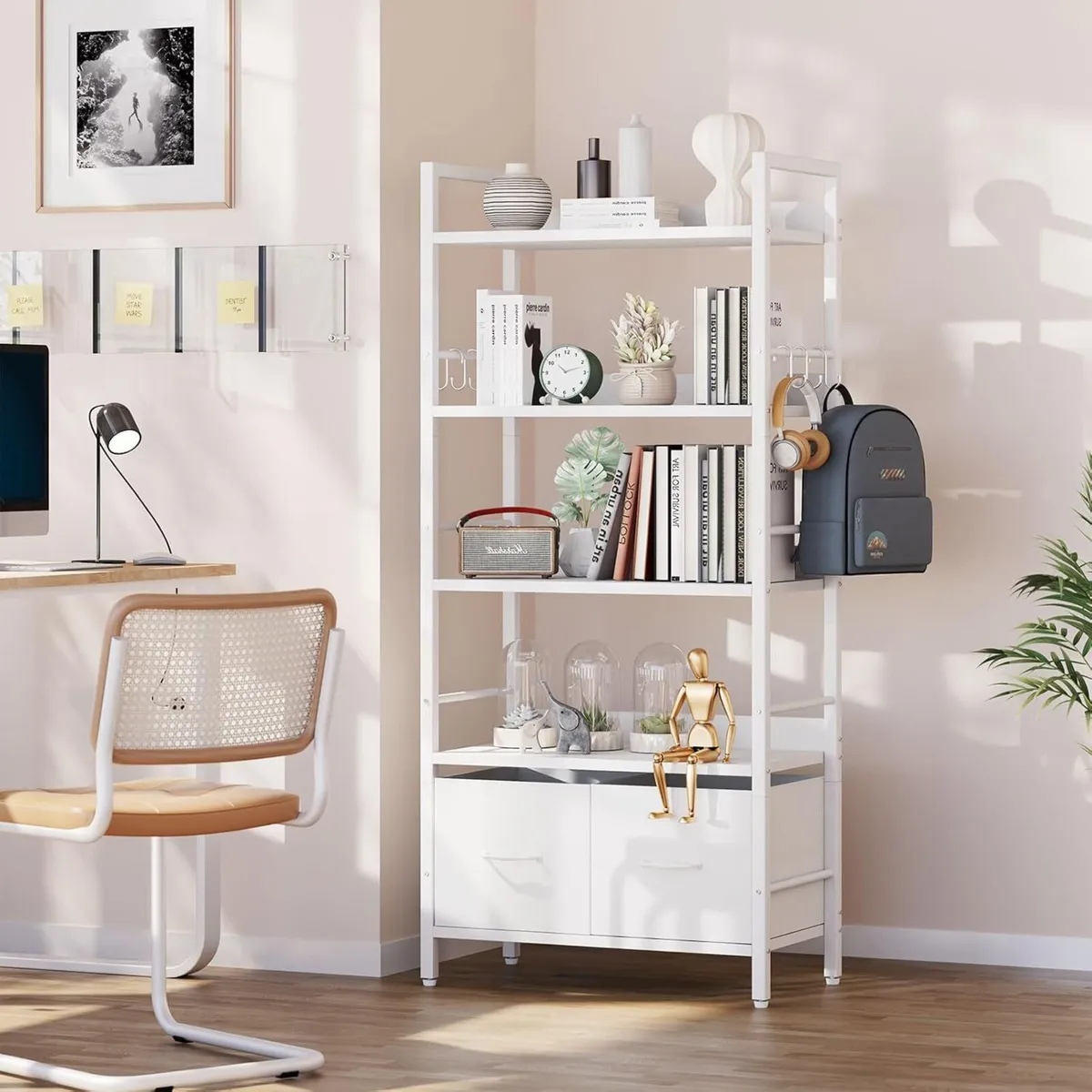 Shelf Bookcase 5 Tier Bookshelves With 2 Fabric - Image 2