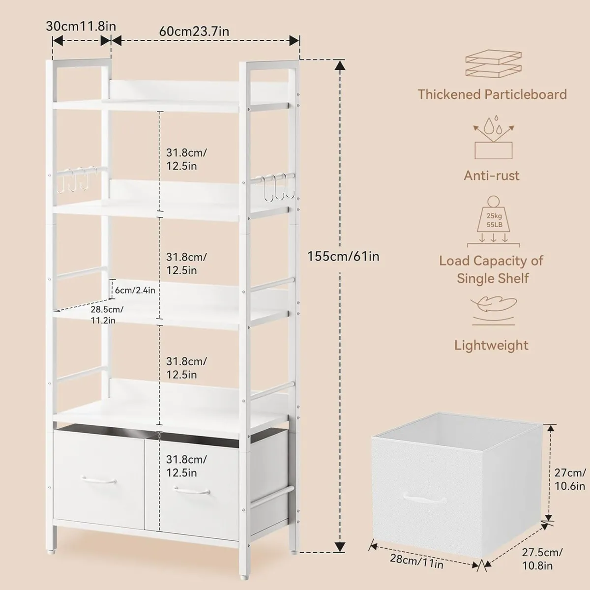 Shelf Bookcase 5 Tier Bookshelves With 2 Fabric - Image 3