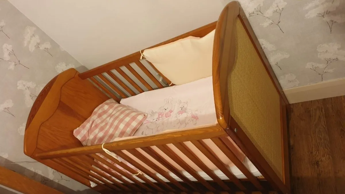 Wood & Rattan Baby Crib - Image 3