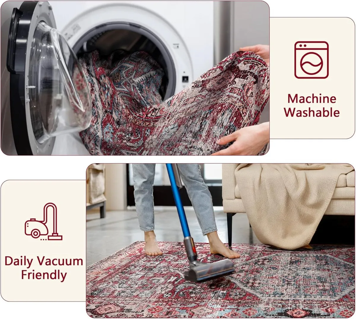 Vintage Rugs for Living Room Distressed Red - Image 3