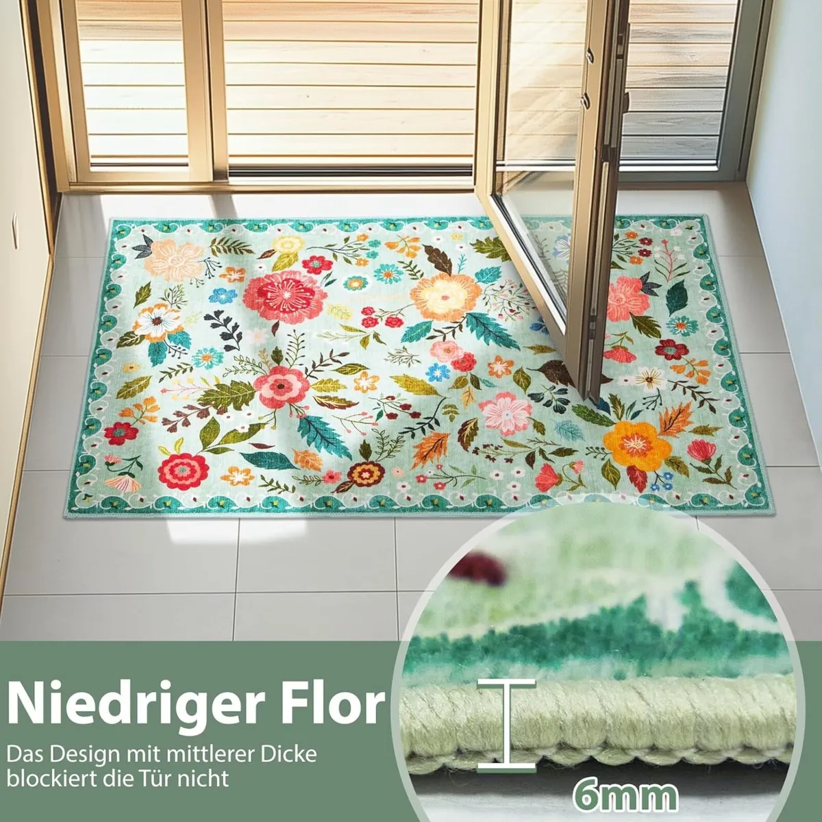 Large Rugs Living Room Low-Pile Boho Floral - Image 2