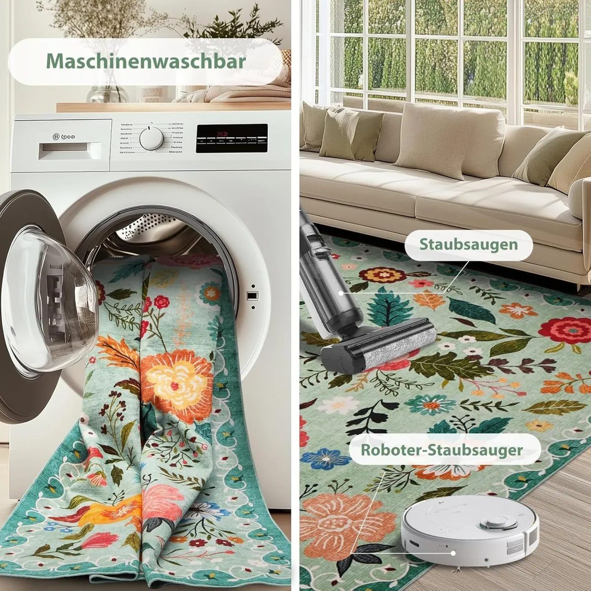 Large Rugs Living Room Low-Pile Boho Floral - Image 3