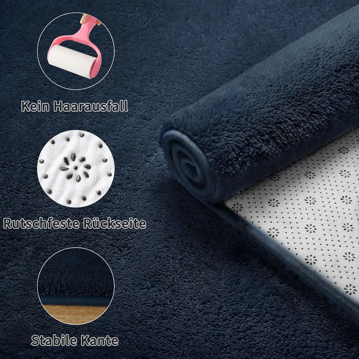 Navy Blue Area Rug 240 x 300 cm Fluffy Non-Slip - Image 2