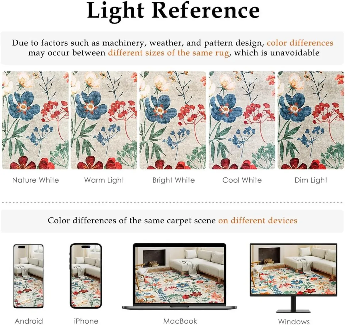 Rugs Living Room Beige Washable Flower Area Rug - Image 2