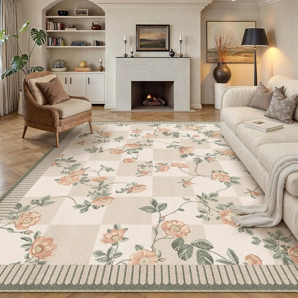 Rugs Living Room Washable Flower Area Large Rug - Image 1