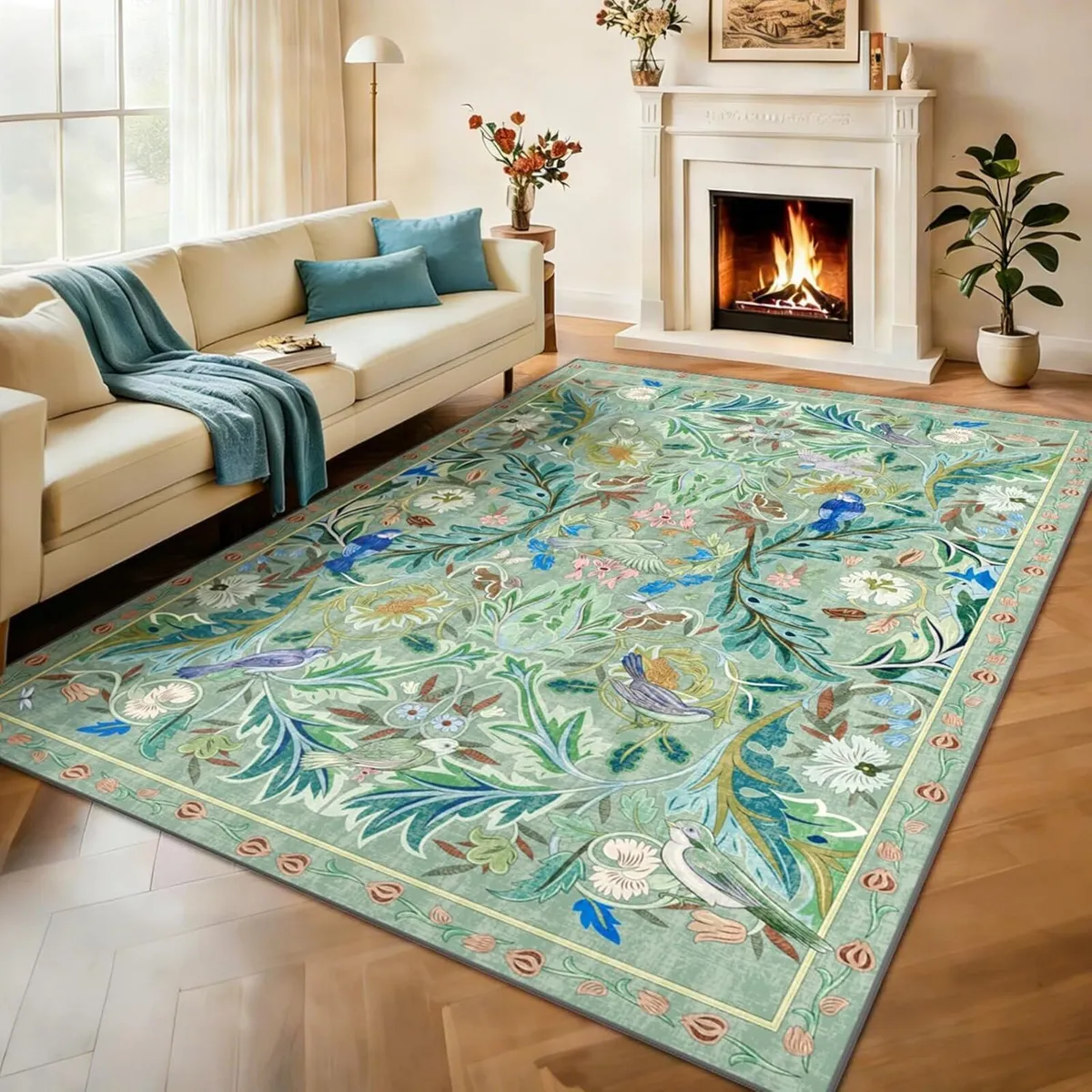 Washable Area Rug for Living Room Green 200x290cm - Image 1