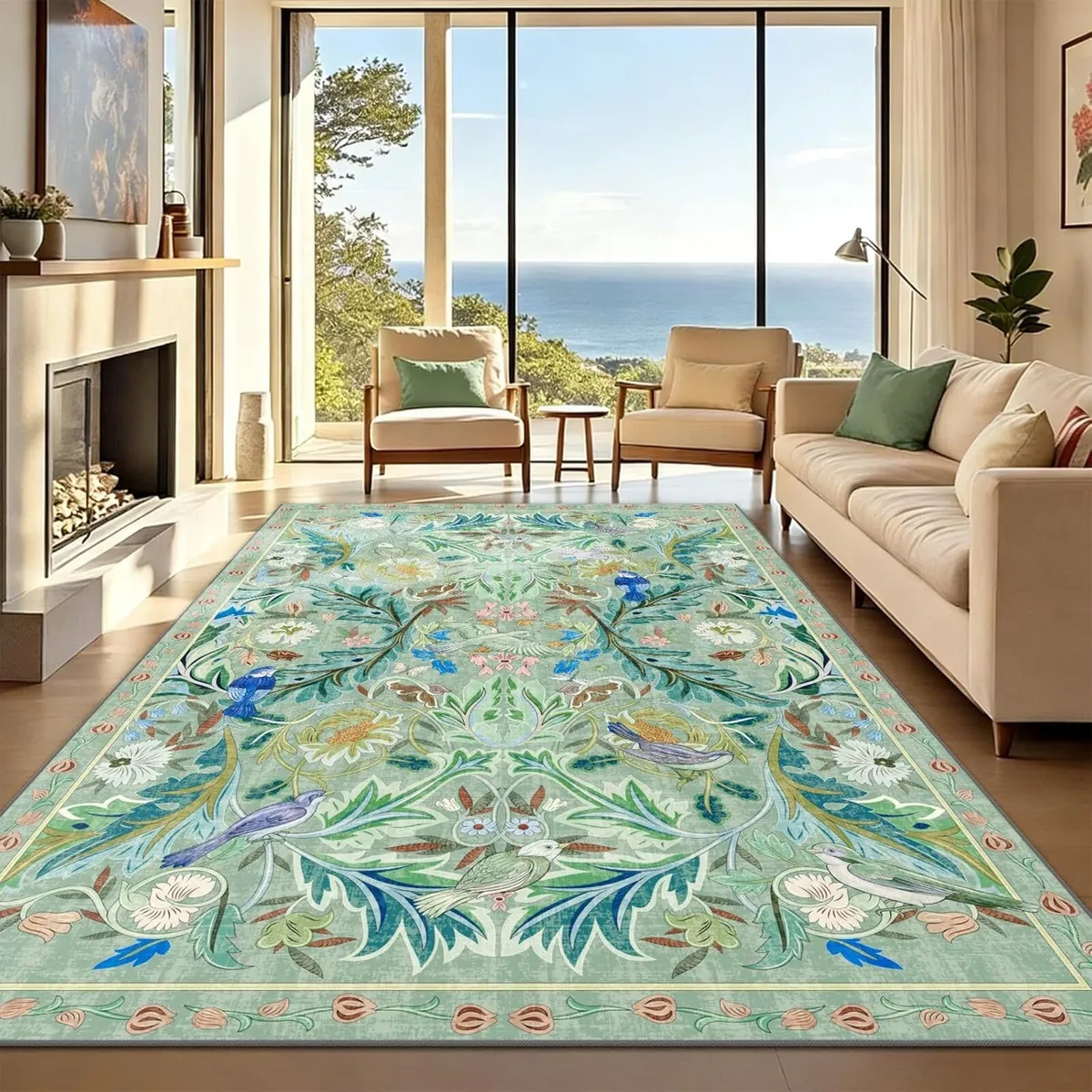 Washable Area Rug for Living Room Green 200x290cm - Image 2