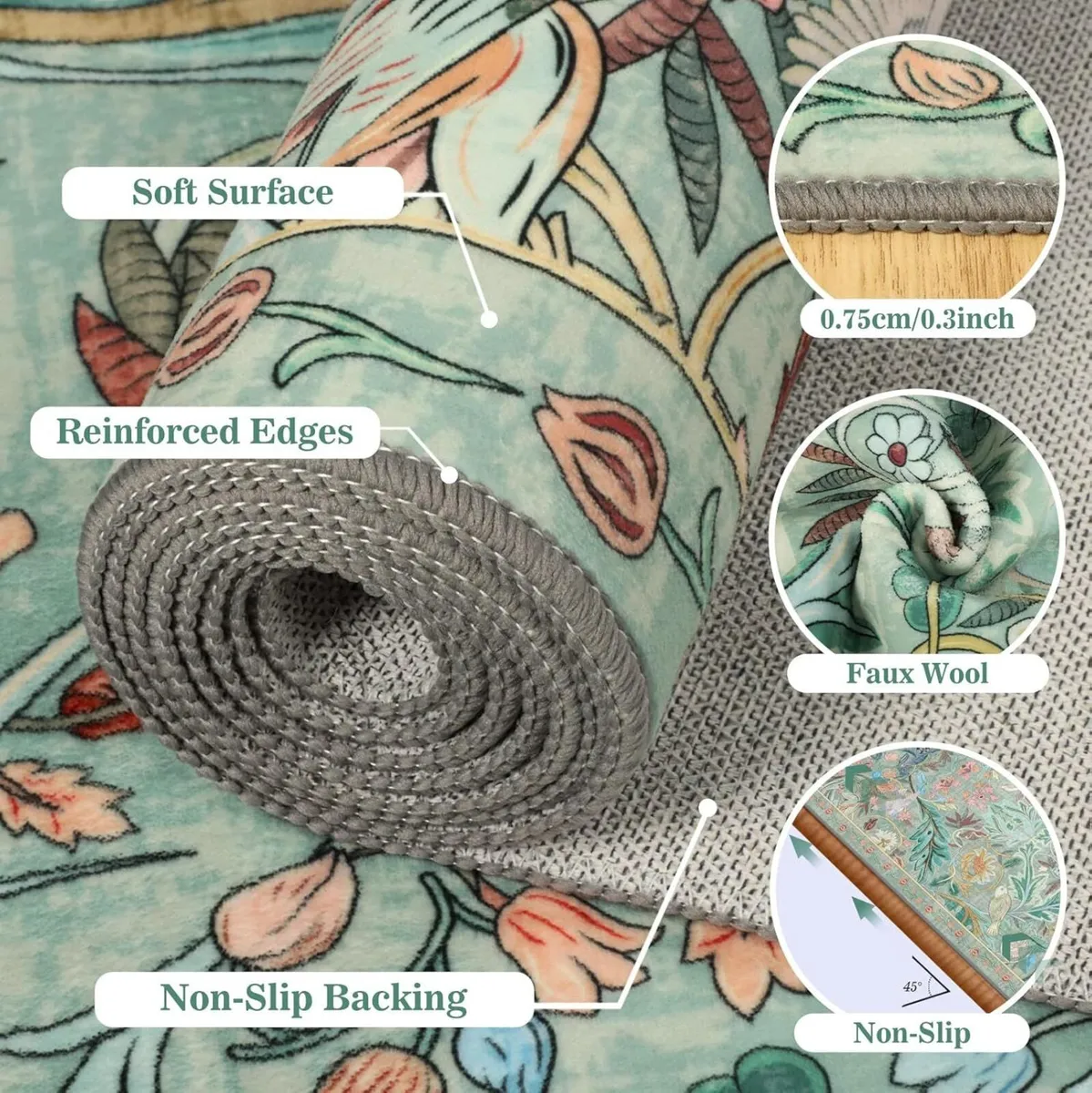 Washable Area Rug for Living Room Green 200x290cm - Image 3