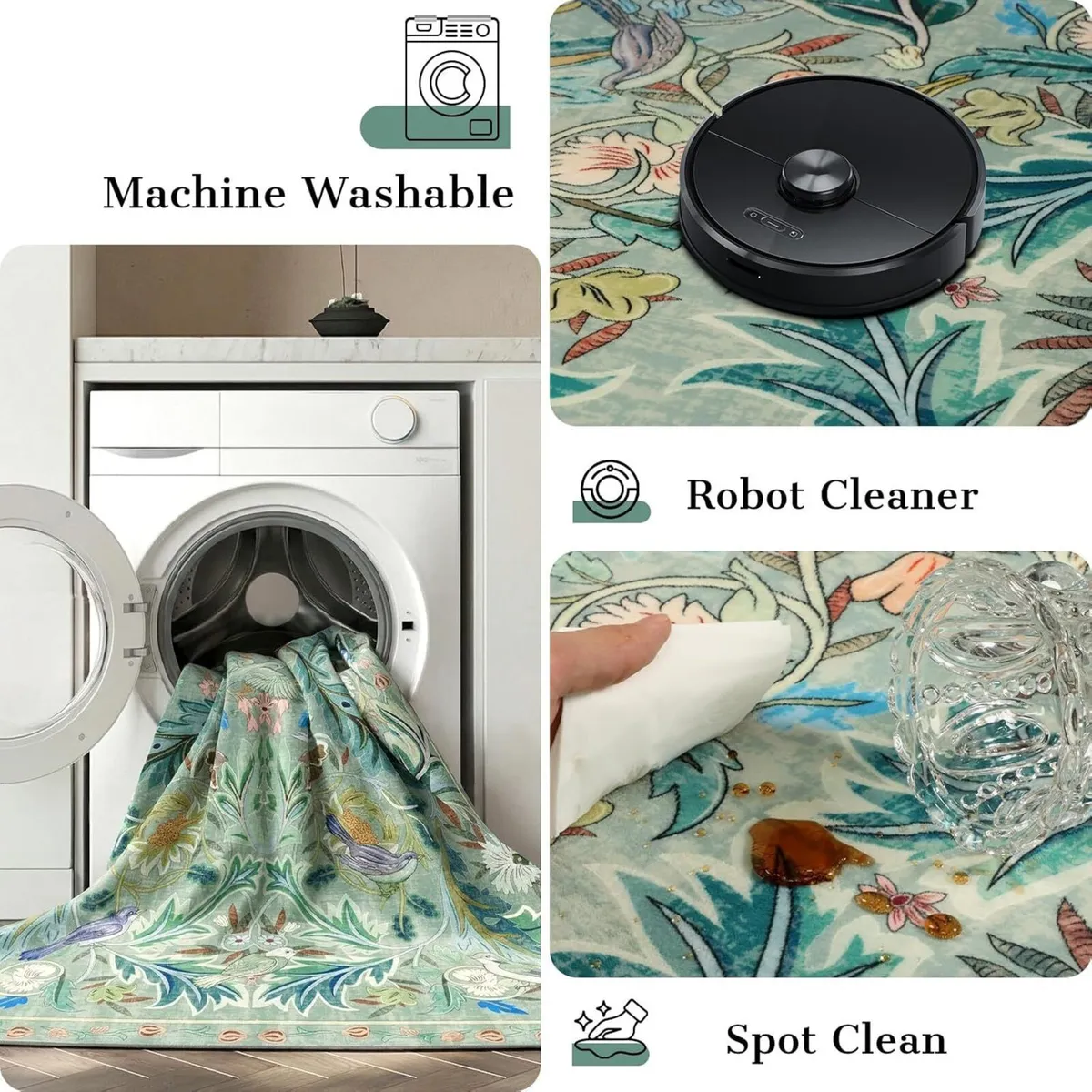 Washable Area Rug for Living Room Green 200x290cm - Image 4