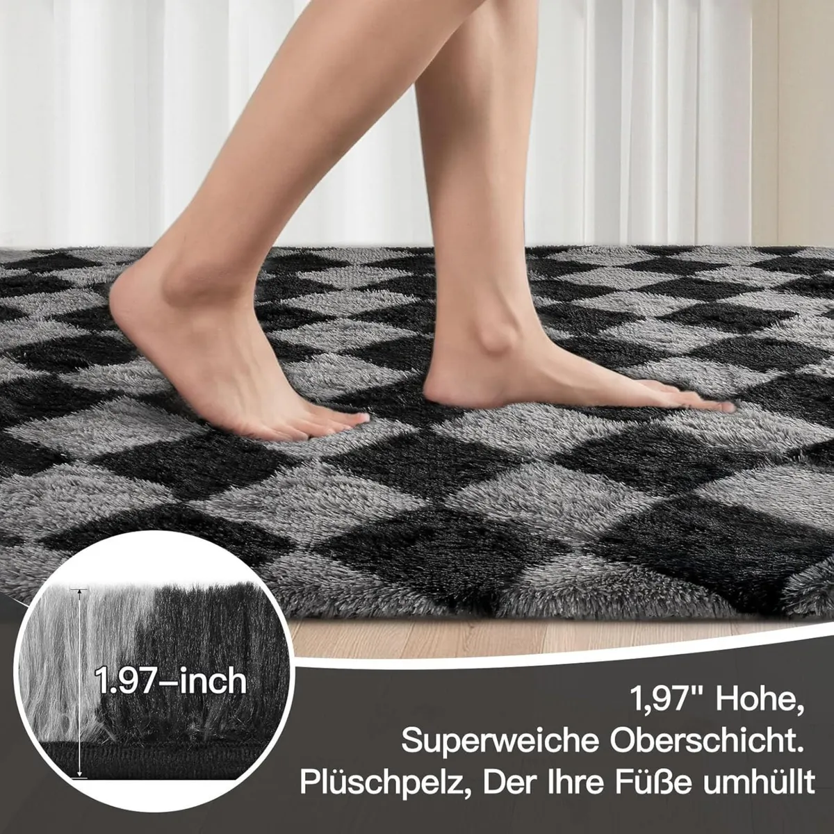 Checked High Pile Rug Living Room Rugs Non-Slip - Image 3