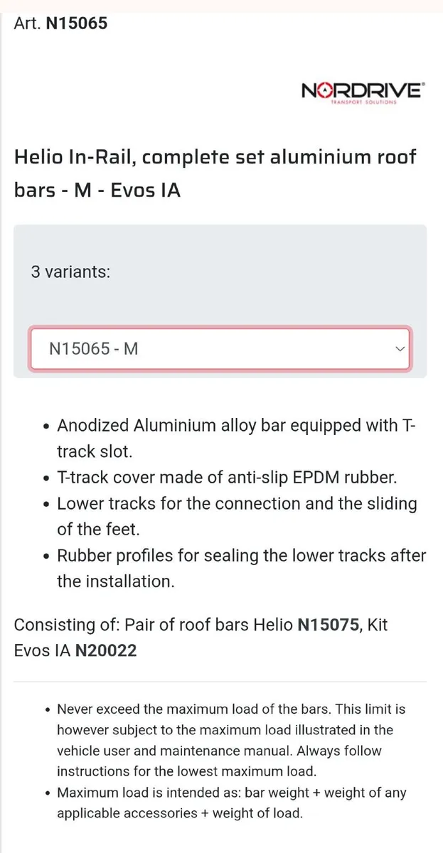 Roof Rack Bar Nordrive Helio On-Rail N15065 Evos - Image 1