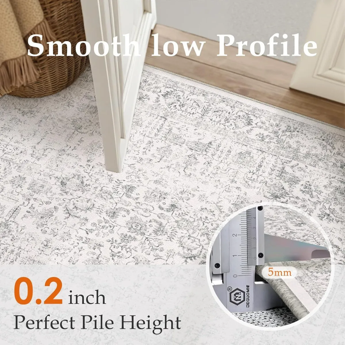 Vintage Grey Round Rug 180cm Washable Non Slip - Image 4