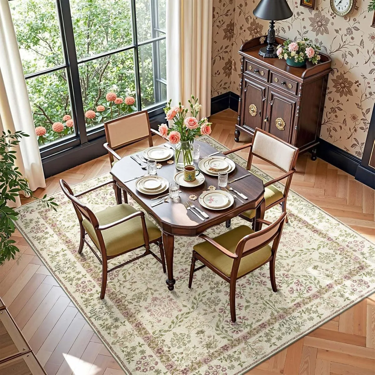 Vintage Floral Area Rug 150x210cm Soft Machine - Image 2