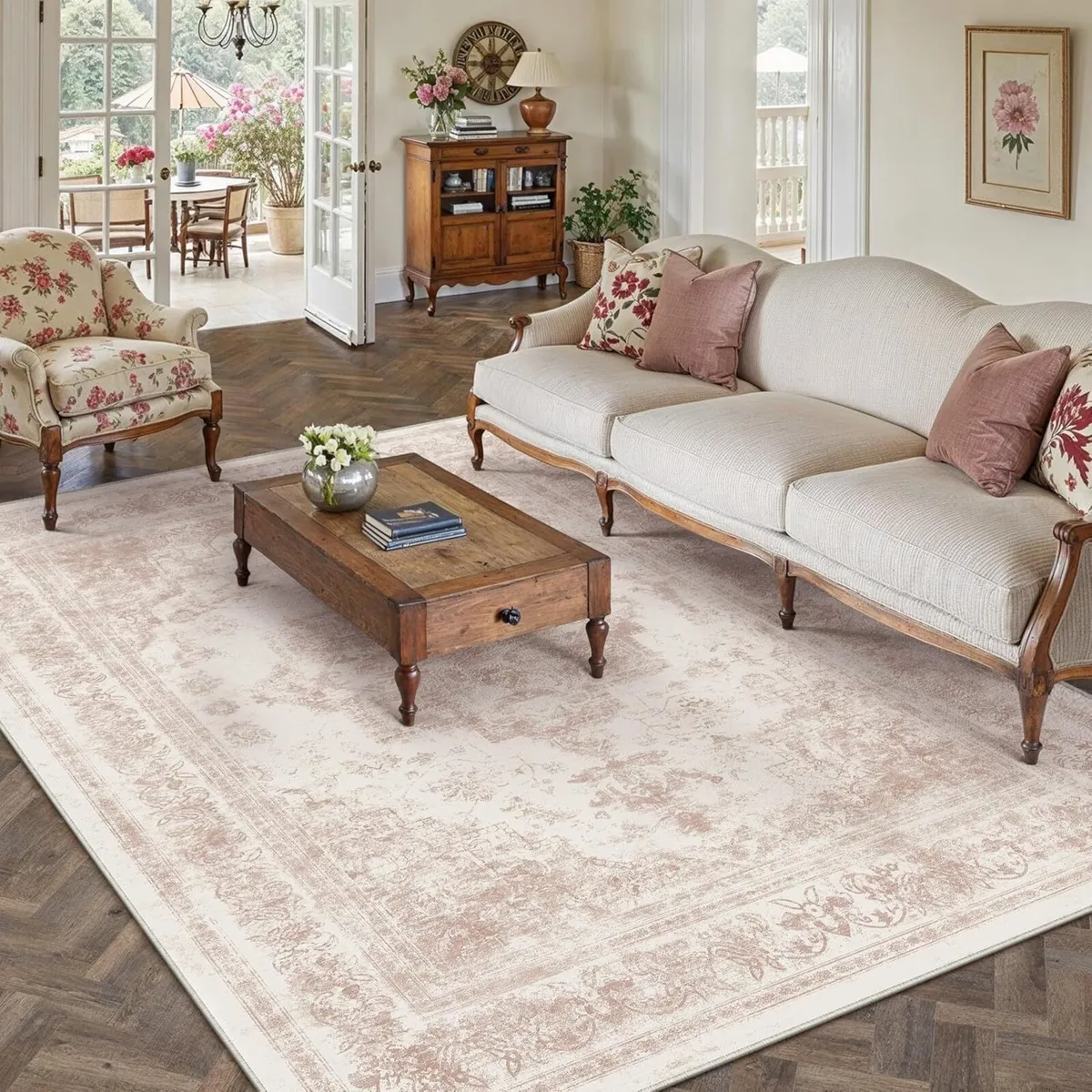 Vintage Pink Rugs Living Room Washable Non Slip - Image 1