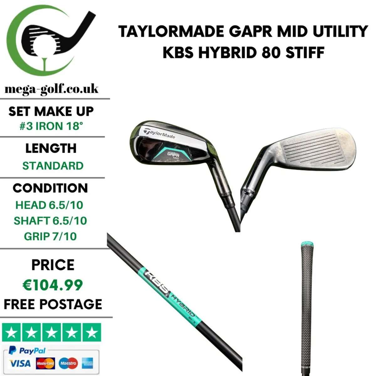 Taylormade Gapr Mid Utility #3 Iron 18° / Stiff - Image 1