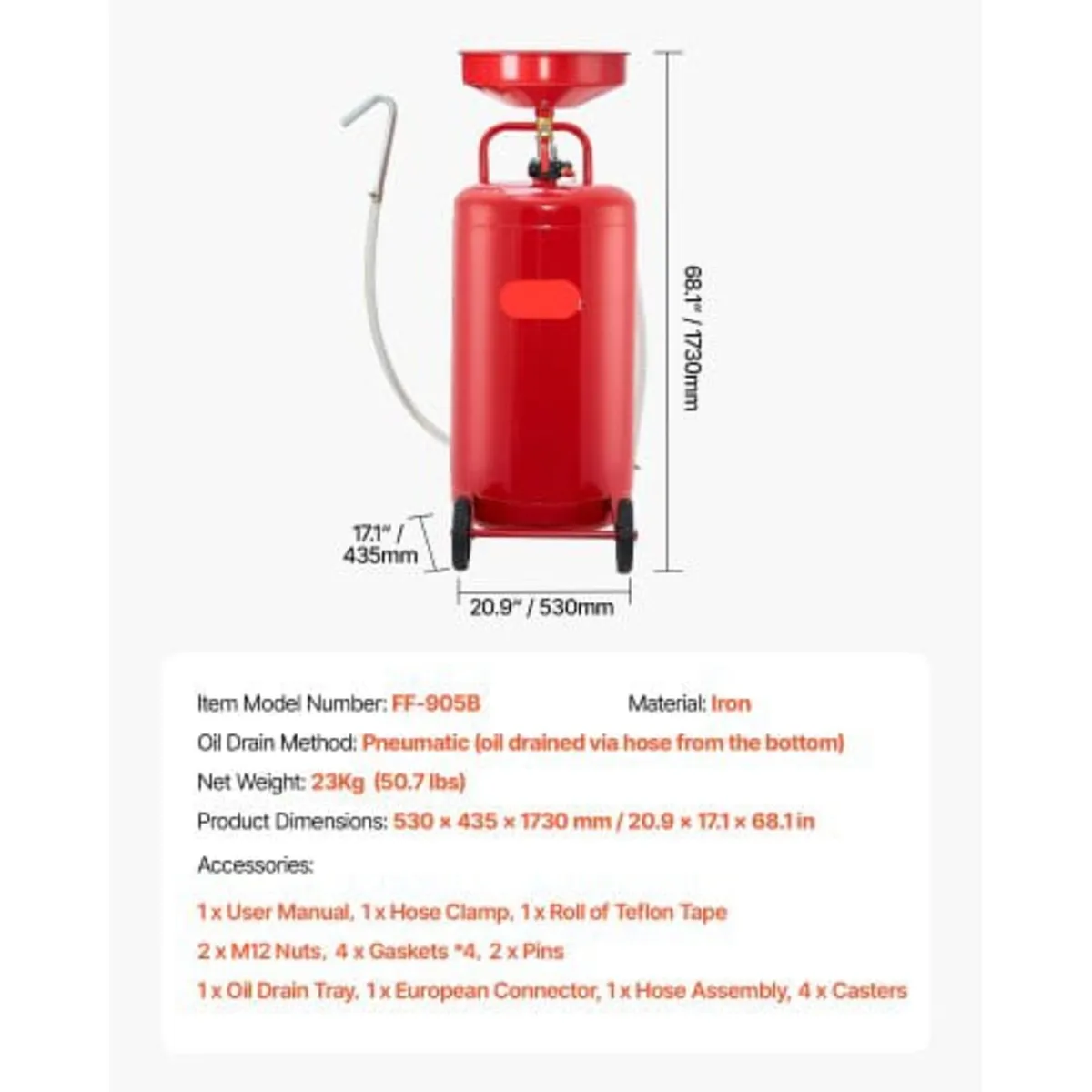 95L Waste Oil Drain Tank, Air Operated Portable Oi - Image 3