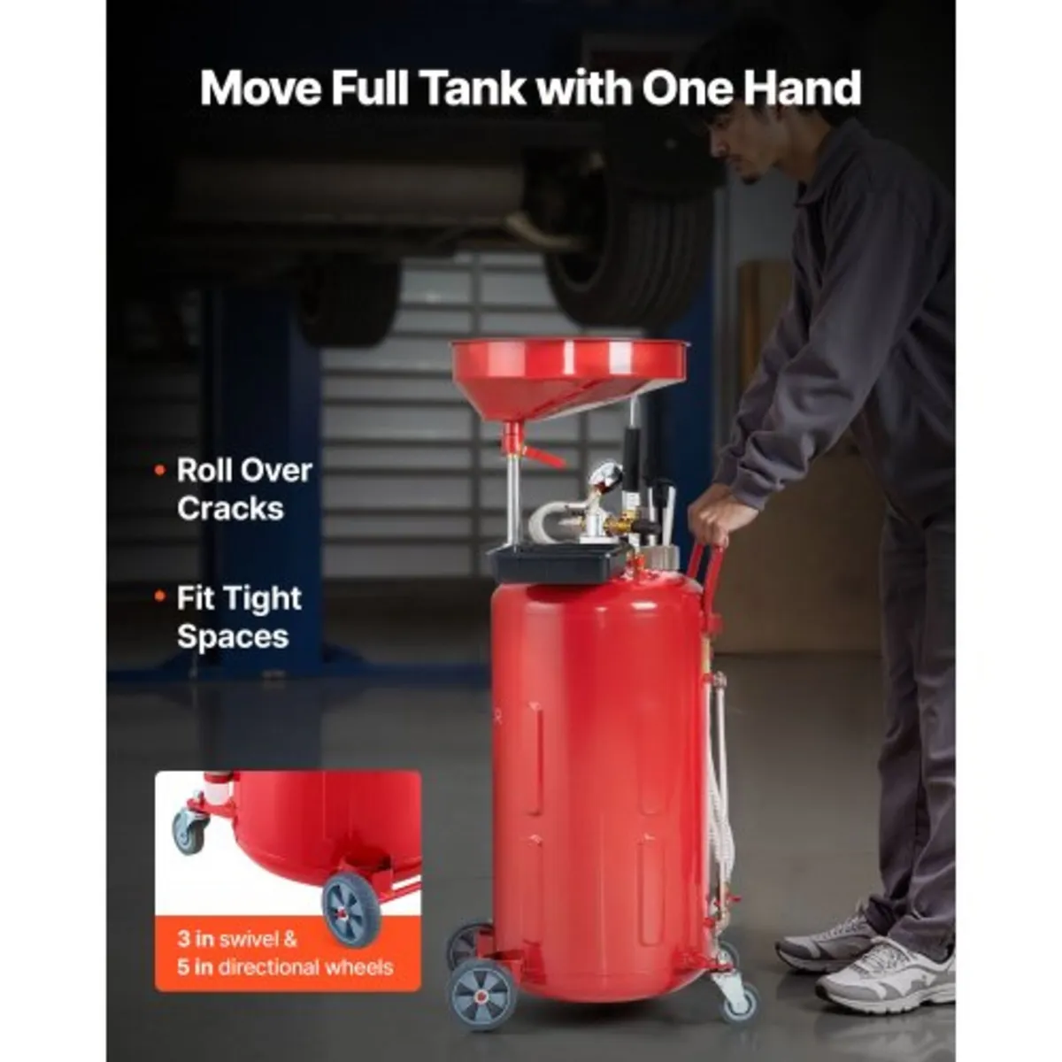 79.5L Waste Oil Drain Tank, Air Operated Portable - Image 4