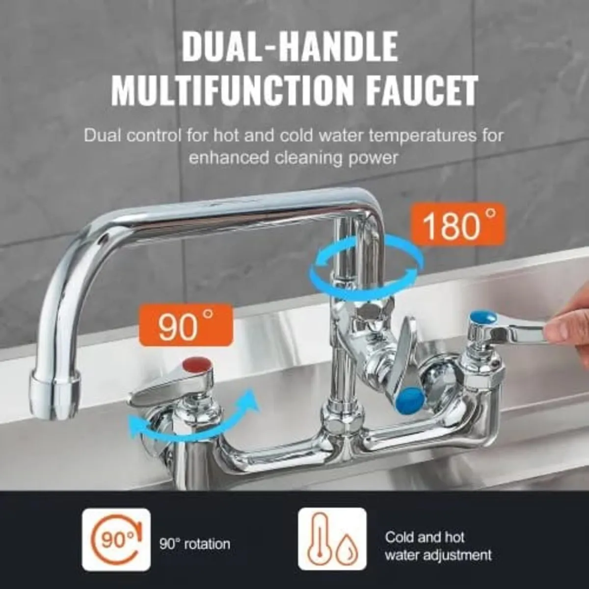 Commercial Faucet with Pre-Rinse Sprayer, 44" Heig - Image 4