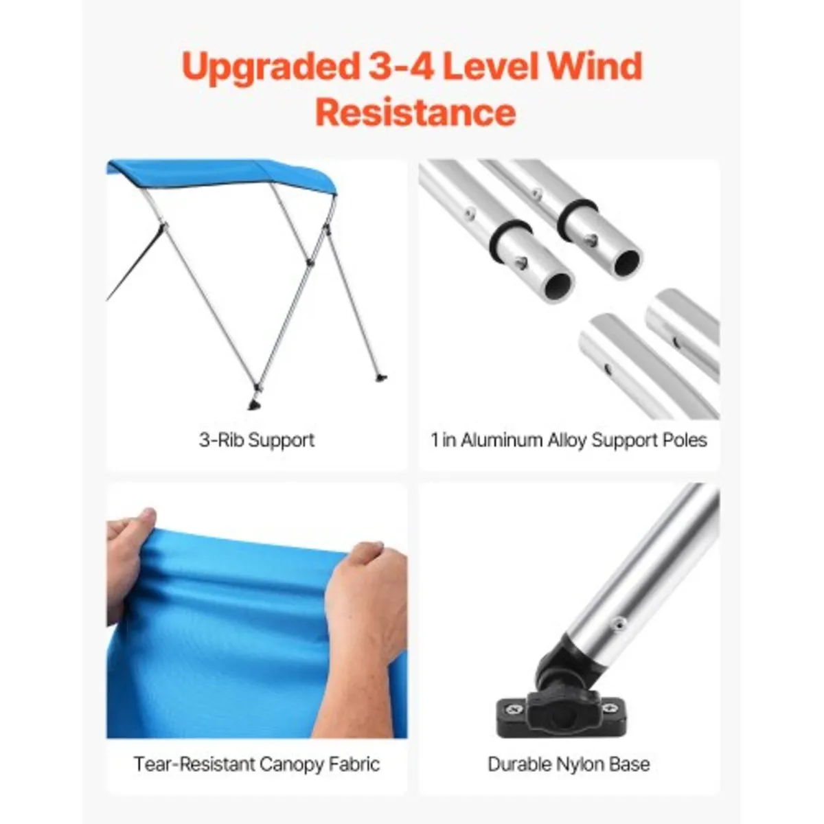 3 Bow Boat Bimini Tops, 600D Polyester Canopy with - Image 2