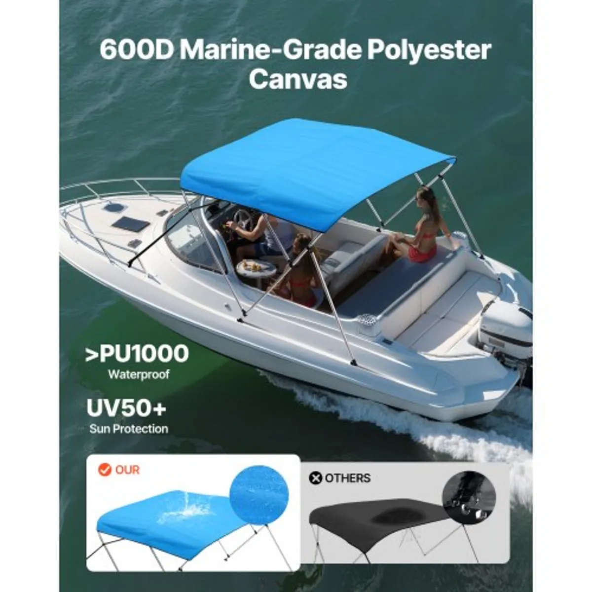 3 Bow Boat Bimini Tops, 600D Polyester Canopy with - Image 3